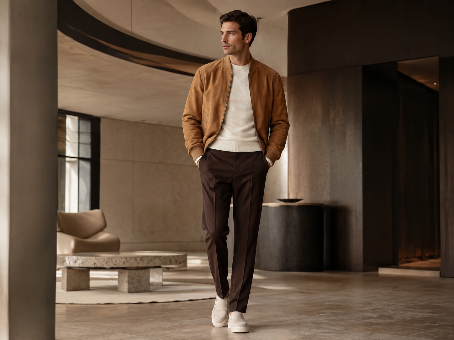 Male model interior fashion shoot