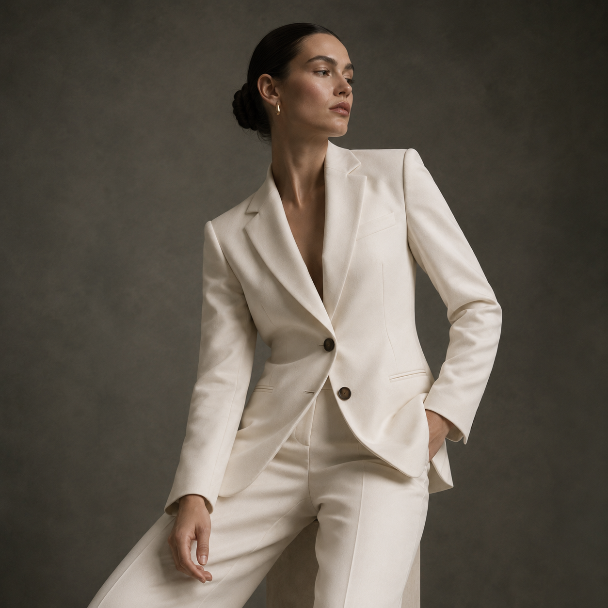 Alternative editorial look with an ivory blazer